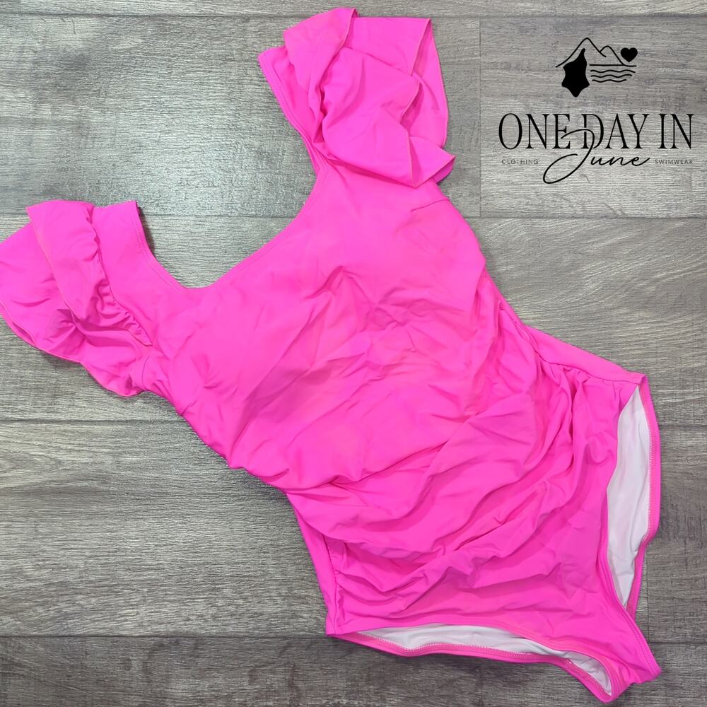 Aleumdr Ruffle Shoulder One Piece Swimsuit Size M